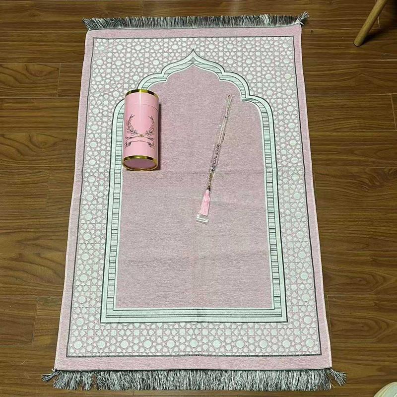 Islamic Prayer Mat Set Prayer Rug with Rosary Bead Storage Tube Travel Worship Blanket Outdoor Muslim Pray Mat Ramadan Gifts New