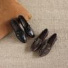 Krazing Pot Sheepskin Round Toe Thick Med Heels Spring Shoes Slip On Big Size 42 Metal Flowers Women Pleated Pumps