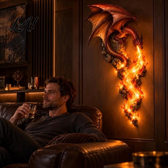 Led Night Sconce, Gothic Guardian Wall Light Dragonfire Fantasy Dragon Head Lamp, Vintage Gift