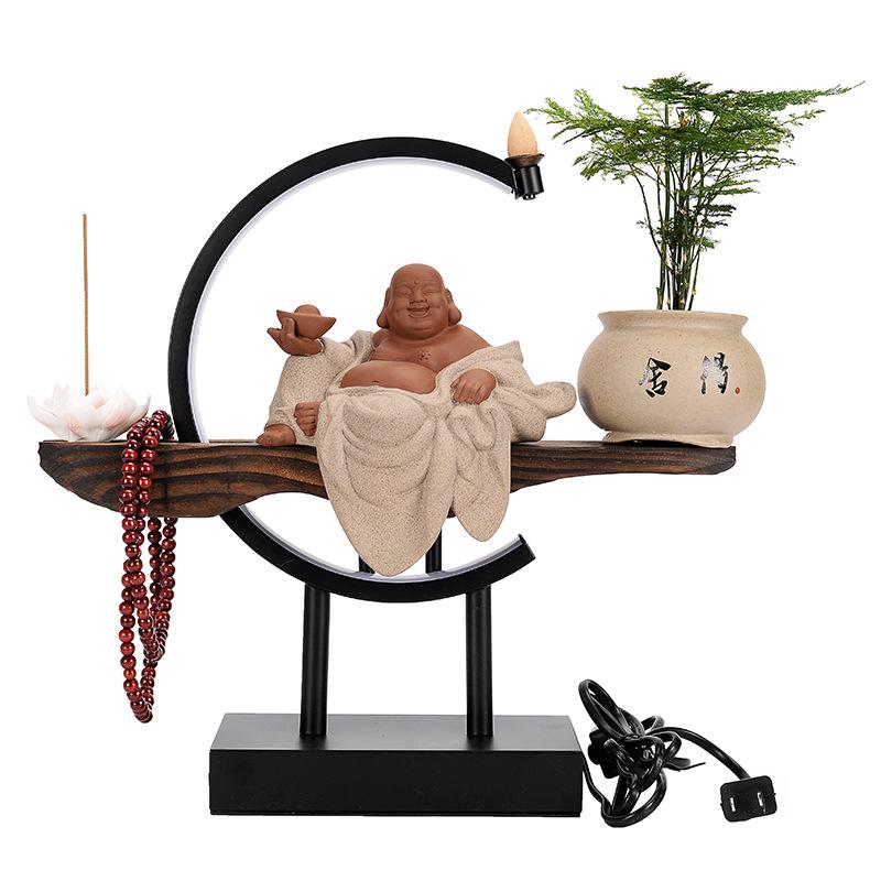 Wealth-attracting Maitreya Buddha Figurehead Ceramic Smiling Buddha Creative Lighting New Chinese-style Zen-style Living Room En