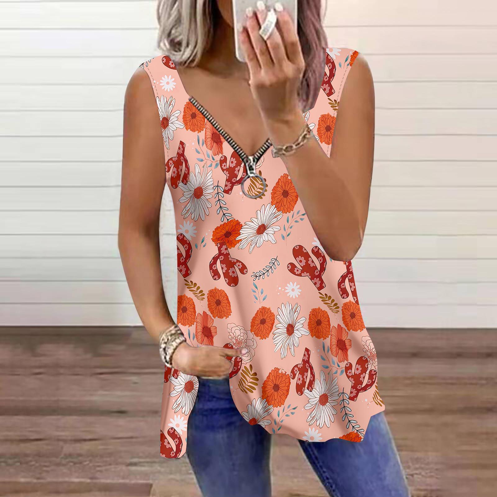 

Женский топ, летний, повседневный, с принтом опавших листьев, большого размера, без рукавов, на молнии, с V-образным вырезом, майка 8XL коричневый