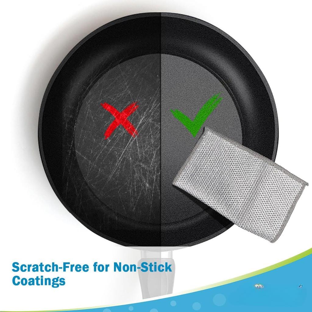 Multipurpose Wire Dishwashing Rag for Wet and Dry, Multipurpose Cleaning Pads, Steel Scrubber Non Scratch Wire Dishcloths for Cookware, Sinks, Dishes