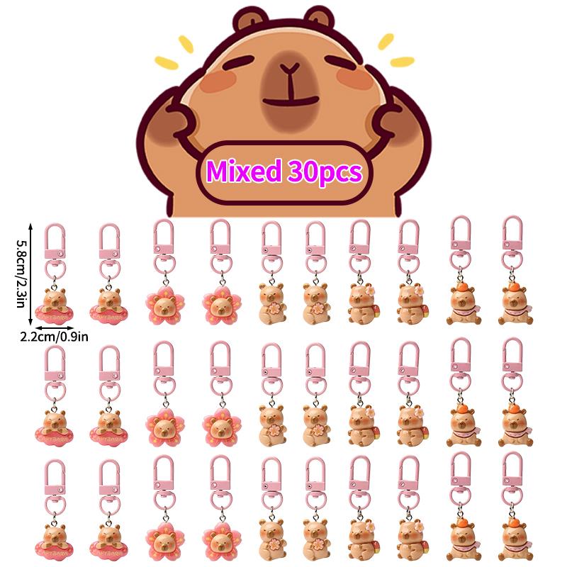 5-50Pcs Capibara Keychains Yellow Capybara Keyring For Bag Cell Phone Hanger Cute Car Key Pendant Small Gift Hairpin Accessories