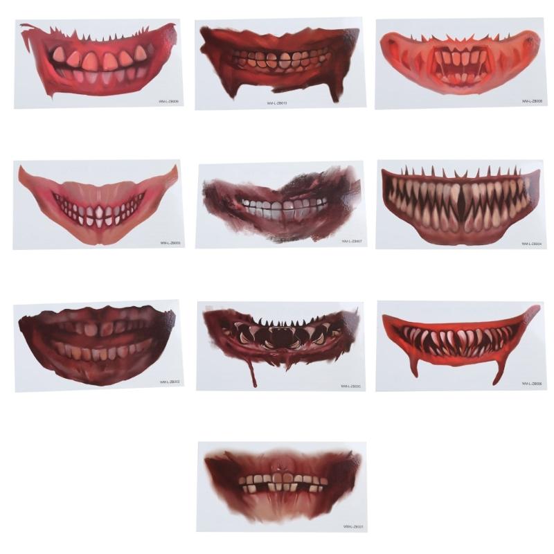 

Хэллоуин Ужас Рот Макияж Татуировки Наклейки Временная Татуировка Для Лица Рот для Косплей Вечеринок Наклейки Для Лица Шутки Реквизит