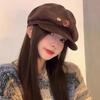Vintage Corduroy Beret Hat For Women Korean Button Octagonal Cap Autumn Winter Painter Artist Hats Japanese Brown Peaked Caps