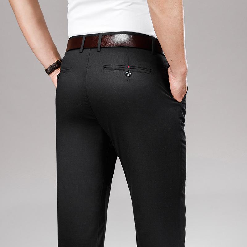 Men's Black Tencel-Modal Business Casual Pants - Loose, Straight, Anti-Wrinkle, Spring/Summer