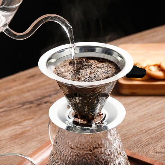 Stainless Steel Pour Over Coffee Filter Fine Mesh Double Layer Reusable Coffee Dripper Paperless Drip Cone Brewer