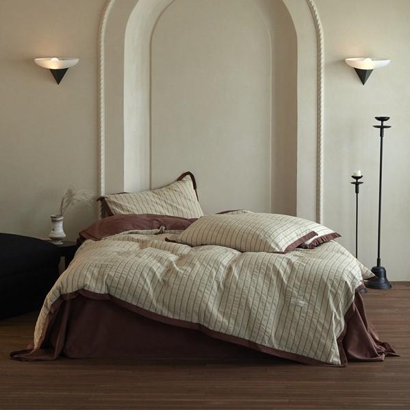 Four-piece Set of Pure Cotton Bedding, Jacquard Contrasting Color Quilt Cover, Bed Sheet Pillowcase Set