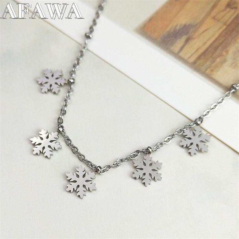 Trendy Snow Flower Snowflake Charm Necklace for Women Stainless Steel Silver Color Snowflake Chain Christmas Gift Jewelry