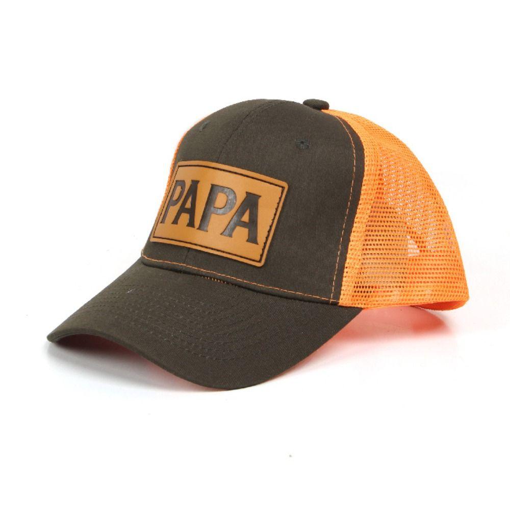 Curved Brim Mesh Trucker Hat PAPA Leather Label Casual Dad Hat Retro Trucker Cap  For Men