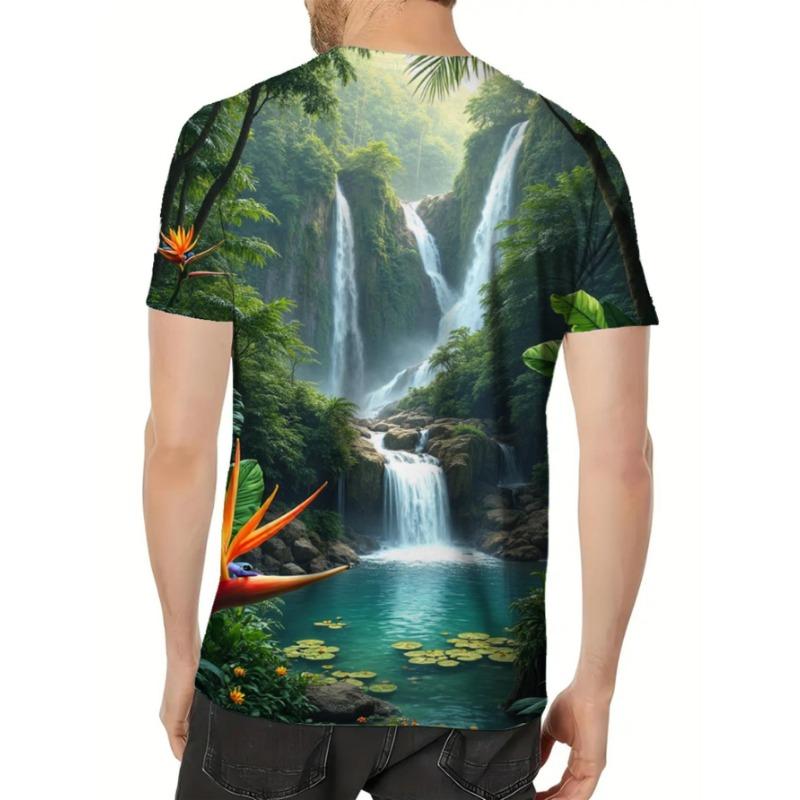 Men's Vibrant 3D Abstract Swirl T-Shirt - Colorful Artistic Pattern, Casual Polyester Knit