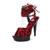 Fashion High Heel Sandals Thin Heel Sexy Black Platform 13CM15cm Hentian High Heel Leopard Slippers