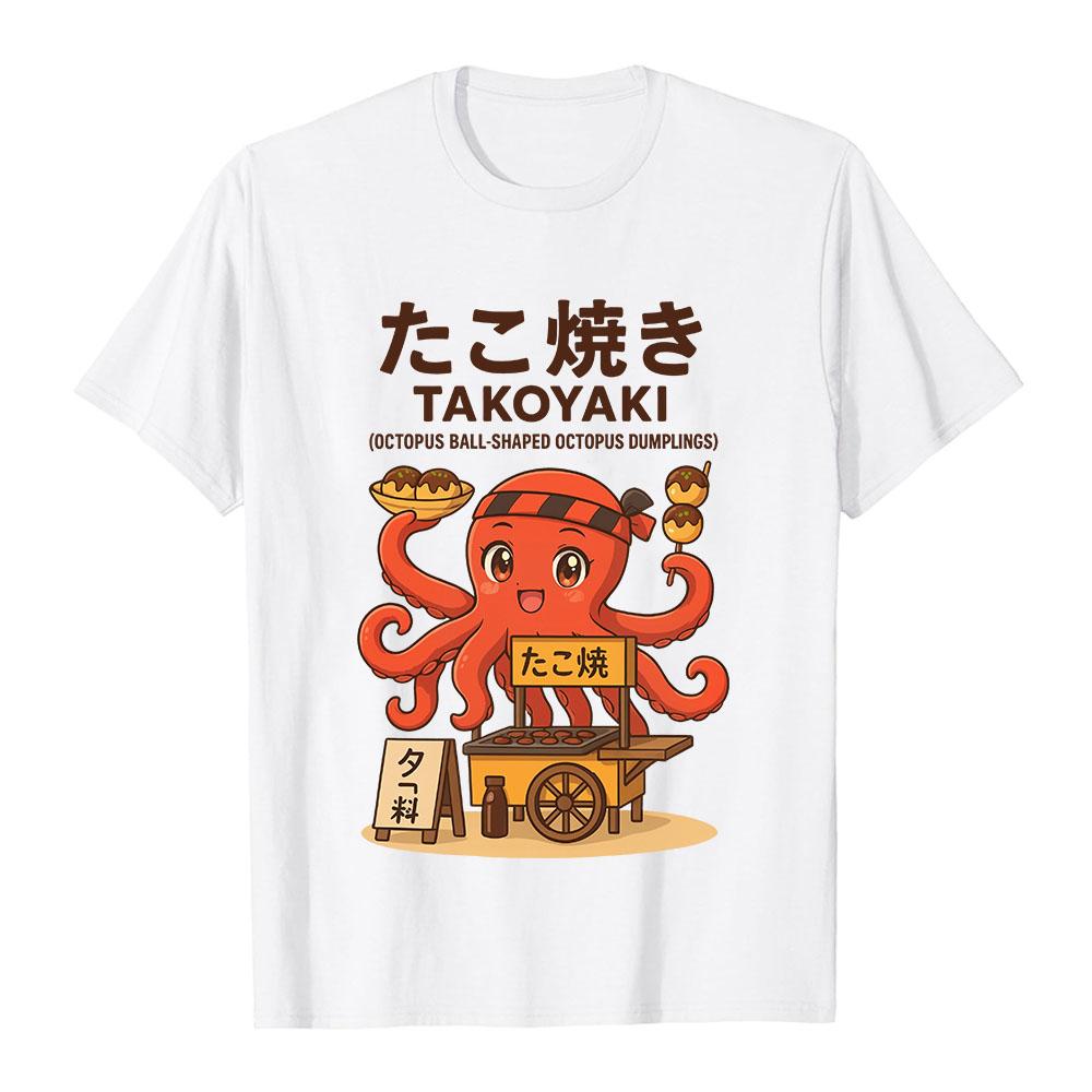 Cute Takoyaki Octopus Cartoon Tees Japanese Style Fashion Graphic Print T-shirt Street Food Casual Loose Tops for Men Women Tops