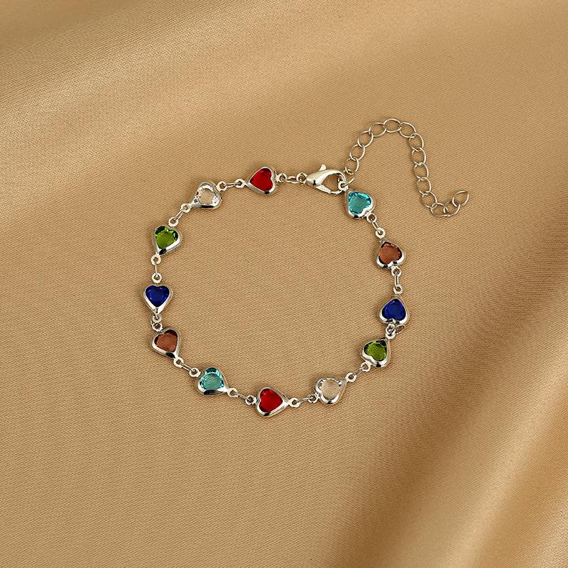 Candy-colored Heart Bracelet for Women Exquisite Crystal Zircon Metal Chain Bracelets Bangles Girl Party Wedding Jewelry Gifts