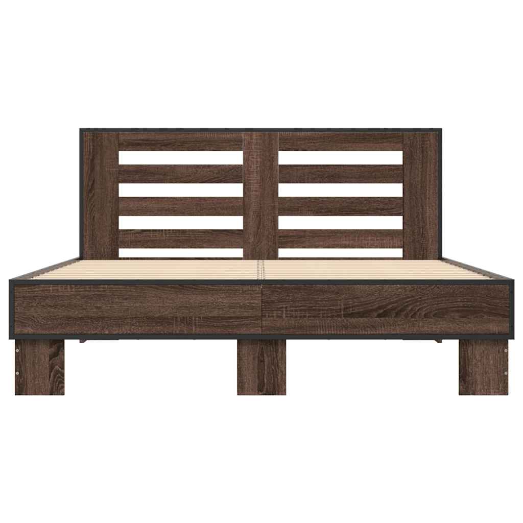 Brown Oak Effect Bed Frame 120 X 200 Cm Wood Based Panel & Metal