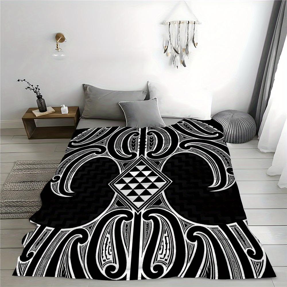 Maori Tribal Pattern Blanket, Black White Design, Soft All Seasons, Sofas Beds Cars Offices, Machine Washable, Modern Tribal Home Travel Gift