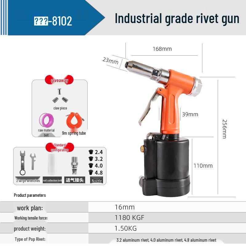 Pneumatic Aluminum Rivet Gun, Pistol-Type Self-Priming Riveting Tool