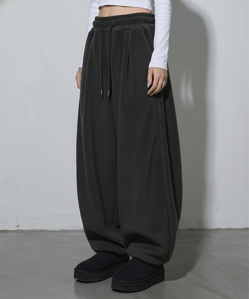 CHICKS Fleece Side Pintuck Balloon Jogger Pants Charcoal