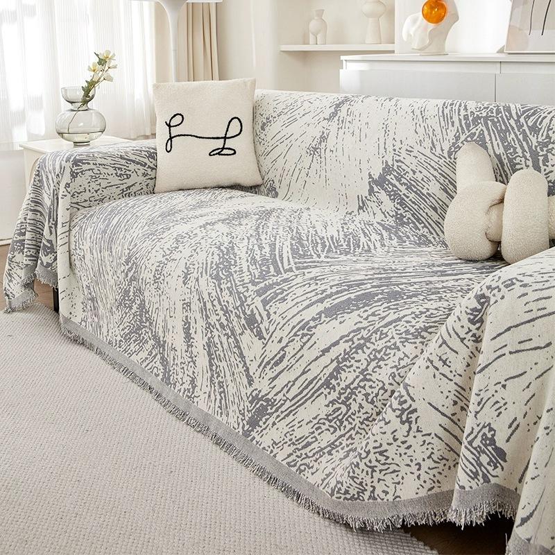 Sofa Towel Striped Couch Pad Light Colored Sofa Blanket All Season Universal All-Inclusive One-Piece Non-Slip And Wear-Resistant
