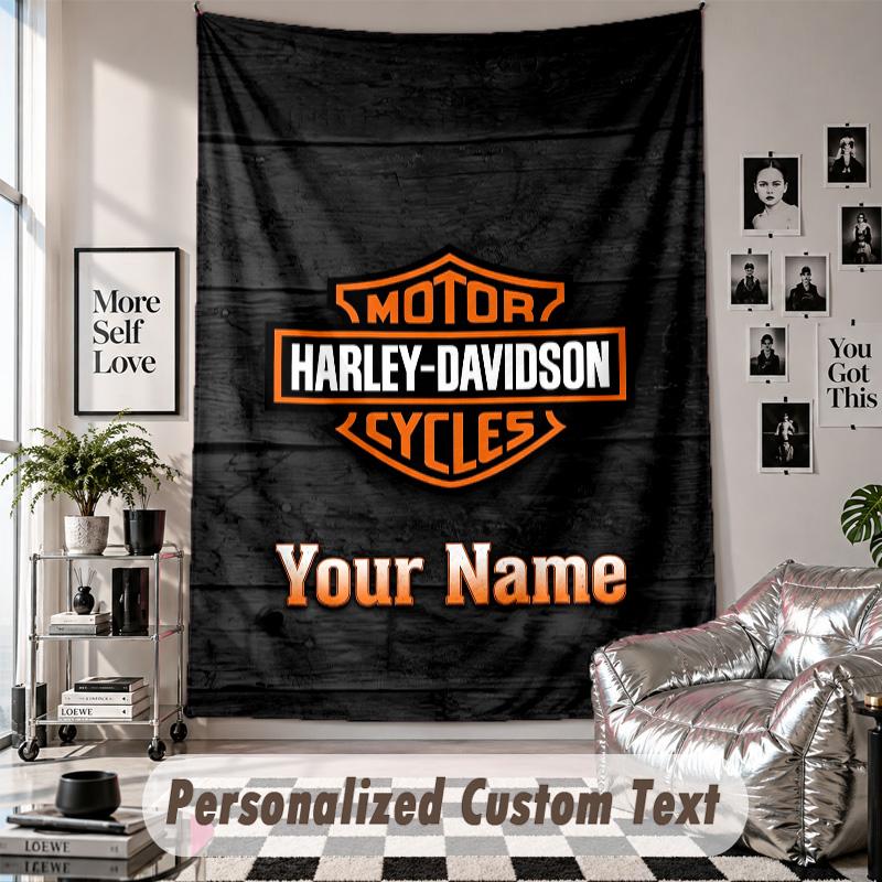 Arazzo da Appendere alla Parete con Nome e Testo Personalizzati, Arazzo Decorativo Harley-Davidson per Camera da Letto