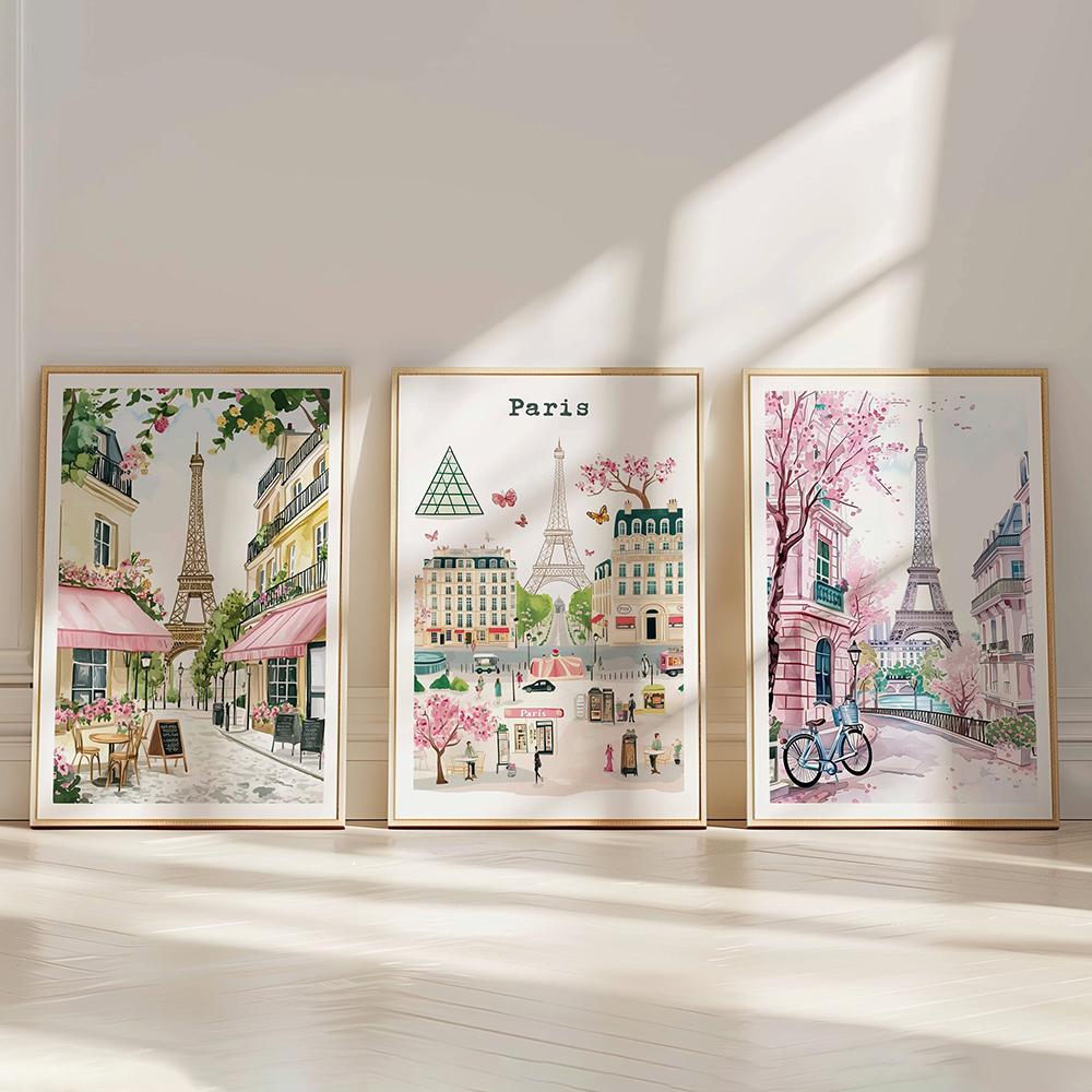 City Prints Set of 3 NYC London Eiffel Tower Japan Wall Decor City Landmarks Travel Prints Posters Central Park Art Gift Posters