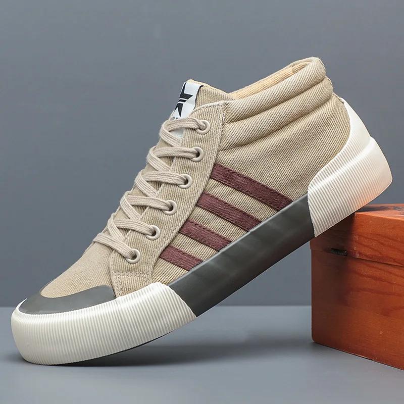 Vysoké tenisky Prodyšné plátěné boty s měkkou podrážkou jaro podzim 2024 vulkanizované boty s plochou podrážkou Pánské boty pro mládež pro volný čas