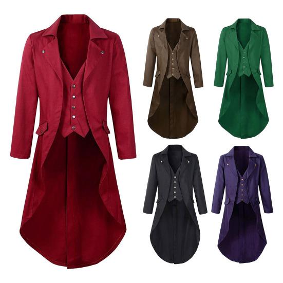 Slim-Fit Tuxedo Jacket Lapel Long-Sleeved Retro Dress Jacket Medieval Style Suit Jacket Festive Parties Wear