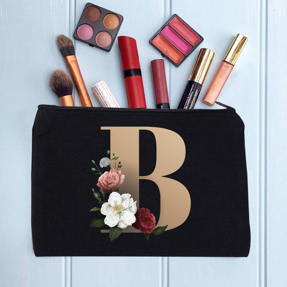 Damen Kosmetiktasche Make-up Tasche Weiblich Initialen Namensbuchstaben Muster Lippenstift Taschen Handtaschen Reißverschluss Federmäppchen für das Büro