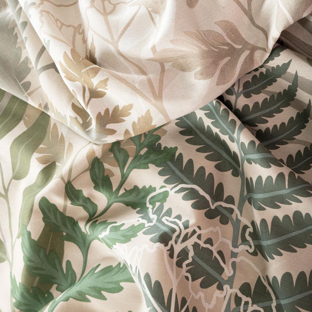 FERNA bedding set 160x200 cm - satin cotton, beige, botanical pattern