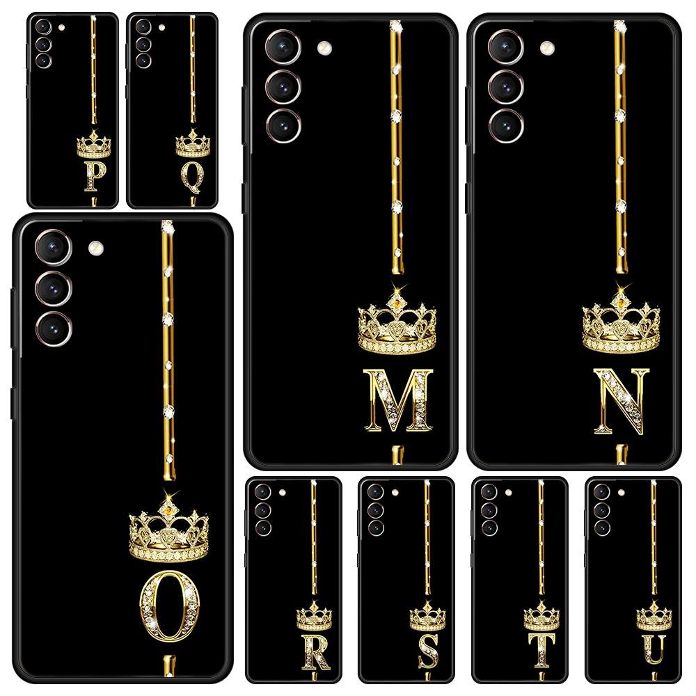 Diamantkrone Buchstaben Buchstaben Handyhülle Für Samsung Galaxy S24 S23 Ultra S22 S21 S20 FE 5G S10 S10E S9 Plus S8 Weiche Schwarze Hülle