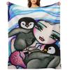 Frosty Mermaid with Baby Penguin Friends Whimsical Fantasy Art Throw Blanket Stuffeds Softest Flannel Fabric For Baby Blankets