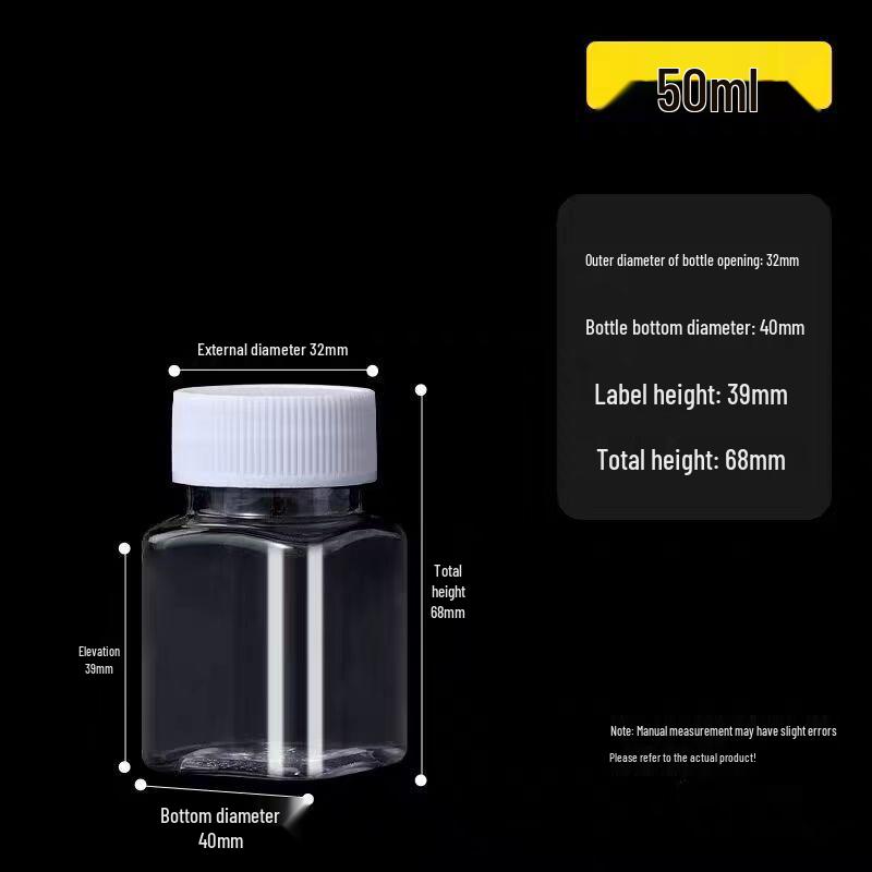 Clear Wide-Mouth PET Plastic Bottles, 50ml & 100ml - Dispensing/Capsule Bottles for Medicine.