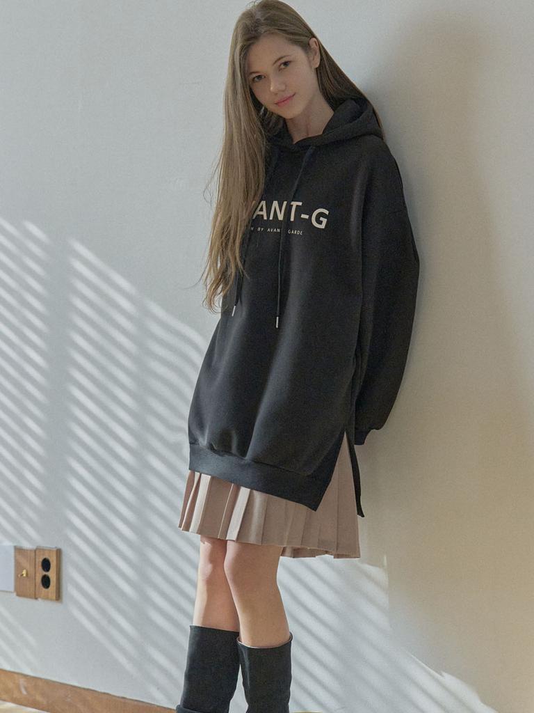 Logo Hooded Long T-Shirt - Black (Fleece)