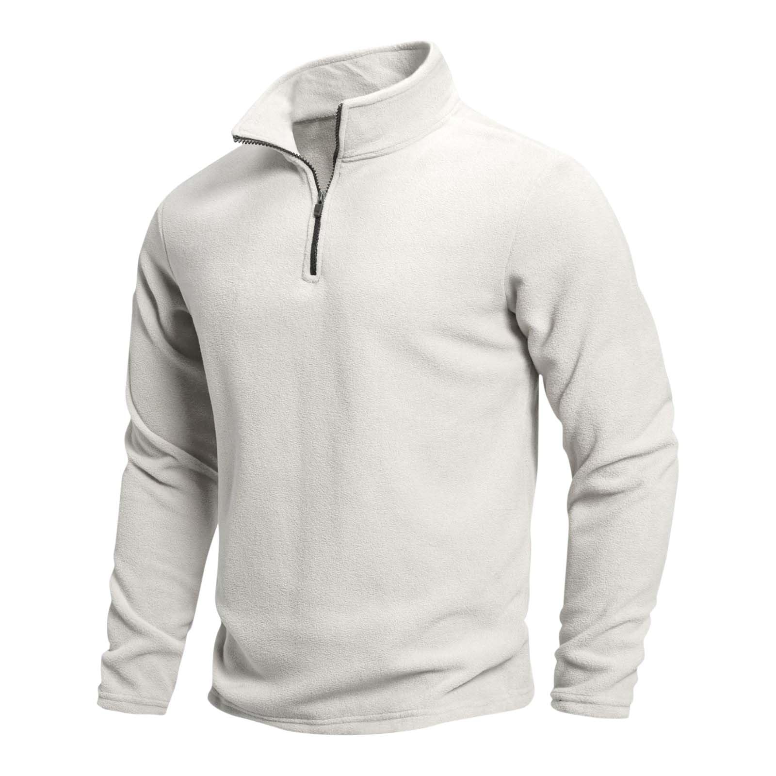 

Men s Casual Solid Color Stand-up Collar Half-zipper Long-sleeved Top Men s Fleece Pullover Hoodie L бежевий