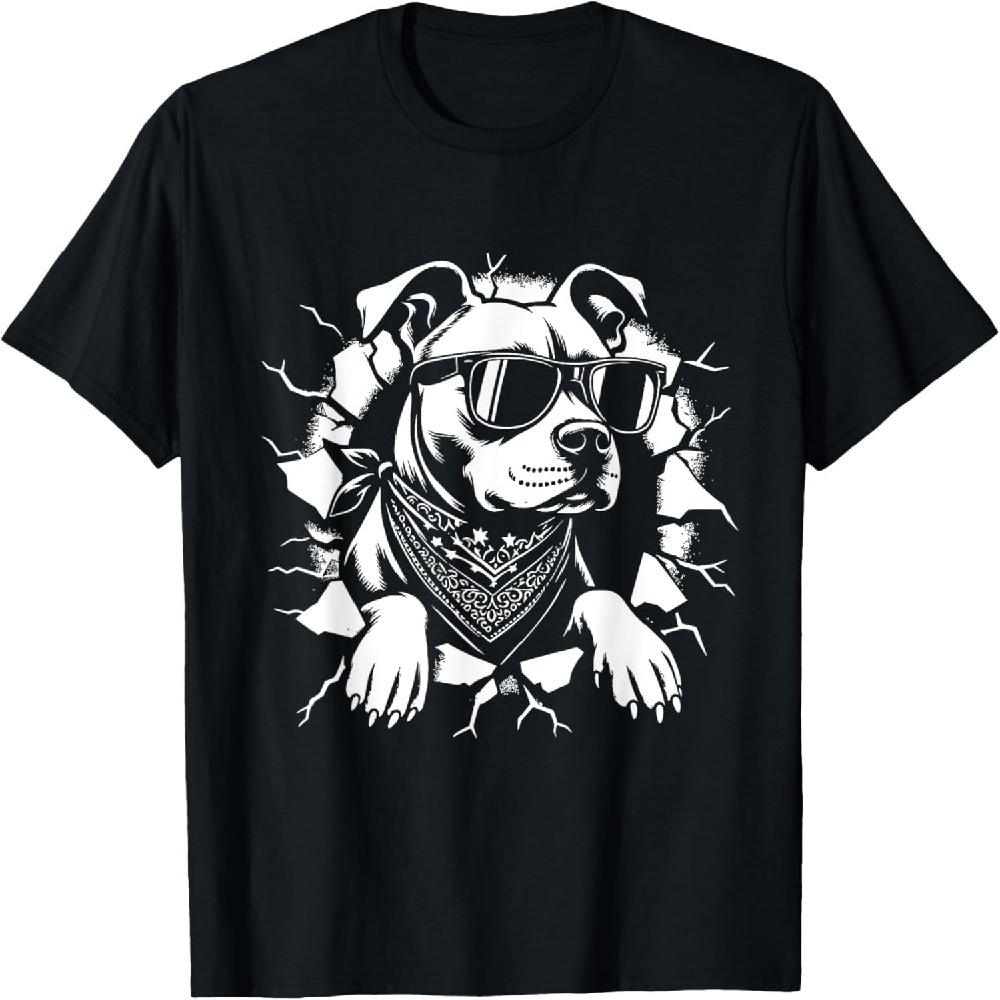 Cool American Pitbull Terrier Dog Sunglasses Graphic Design T-Shirt XXXXXL чёрный