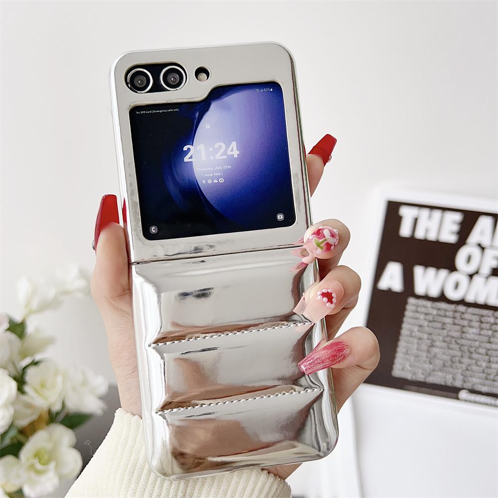 

For Samsung Z Flip 5 Plating Down Jacket Case Soft Shockroof Cover For Samsung Galaxy z flip 4 Z Flip3 Solid Color Phone Case For Samsung Z Flip 5