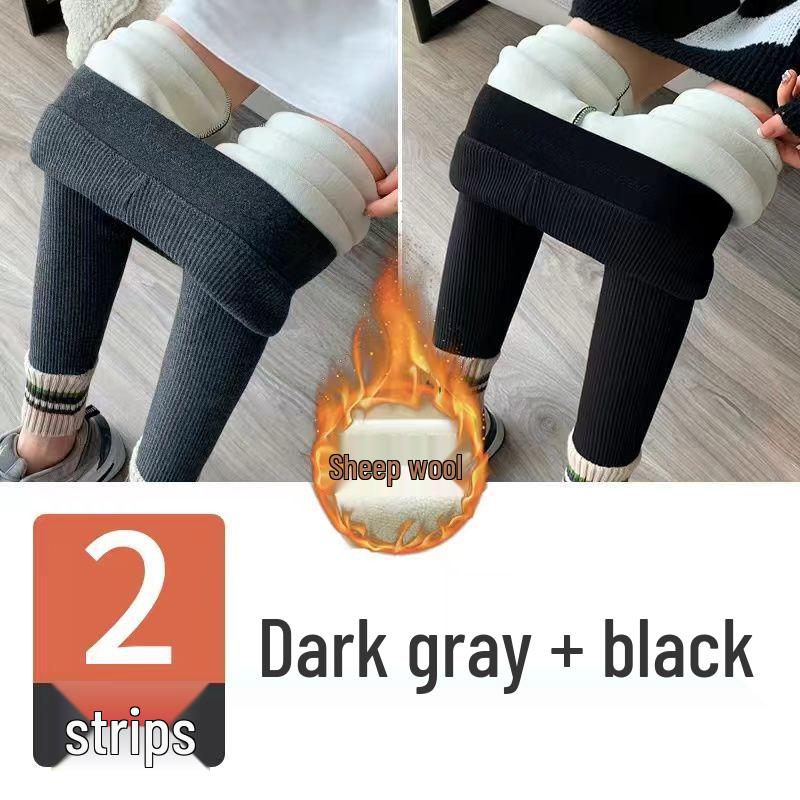 Women's Fleece-Lined High-Waist Leggings: New Autumn/Winter Style with Ribbed Ankle Cuffs, Slim Leg, and Warm Thread for Outdoor Wear.