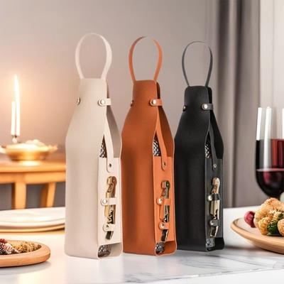 Wine Tote PU Leather Wine Holder Carrying Case Wine Carrier with Handle Liquor Bottle Carrier Carry-On Pouch Travel Wine Bag