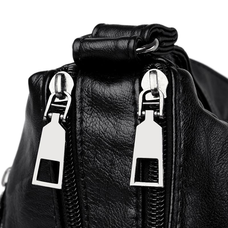 Borsa a tracolla multistrato in morbida pelle tinta unita da donna, grande capacità, borsa da viaggio multifunzionale sottobraccio
