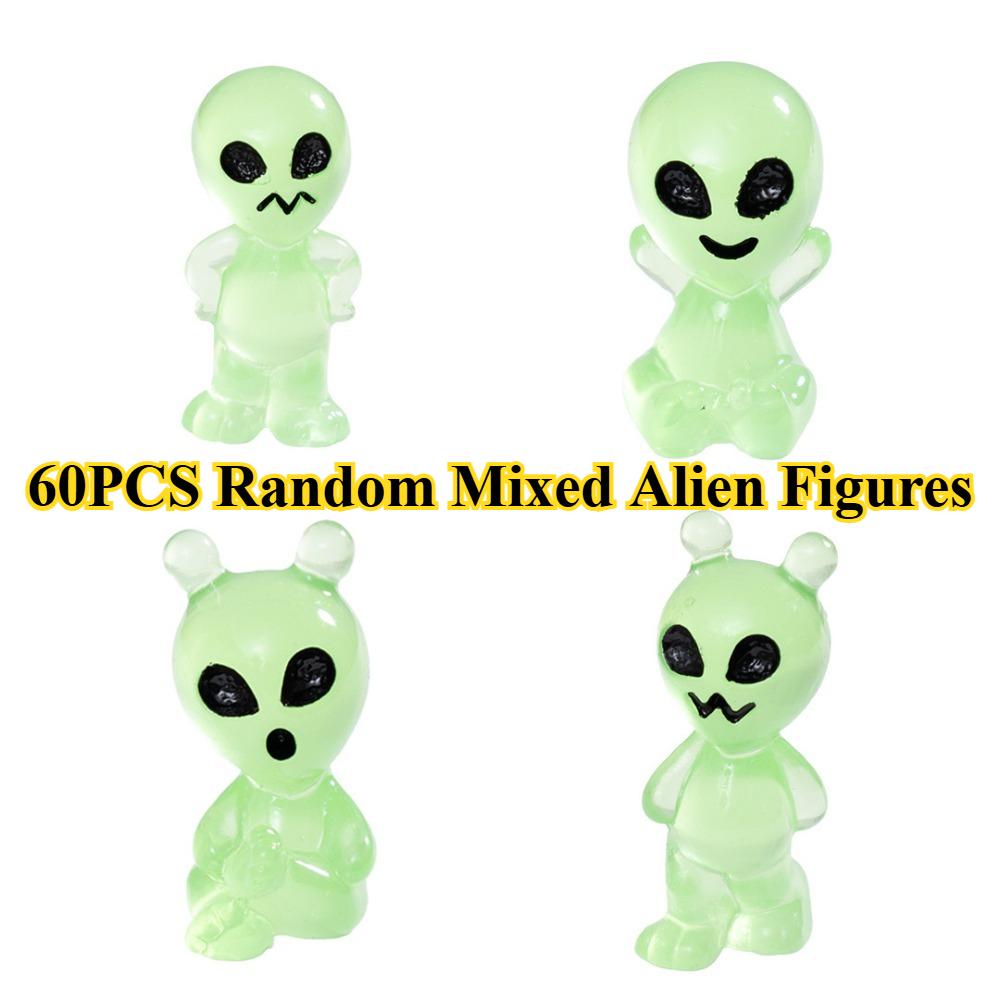 

Набор из 60 светящихся миниатюрных фигурок инопланетян, украшение для стола, светящиеся в темноте фигурки инопланетян, декоративные фигурки для кия, поделки своими руками. Random Mixed