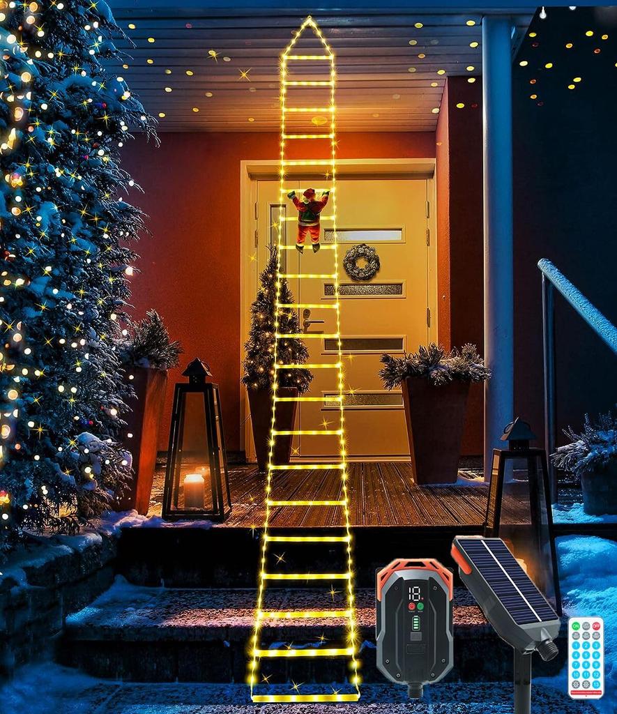 Christmas Ladder Santa Claus Outdoor Solar LED Remote Control 228 3M 13 Timer String Suitable for School and Garden Use Solar-Powered Lights, Lights,