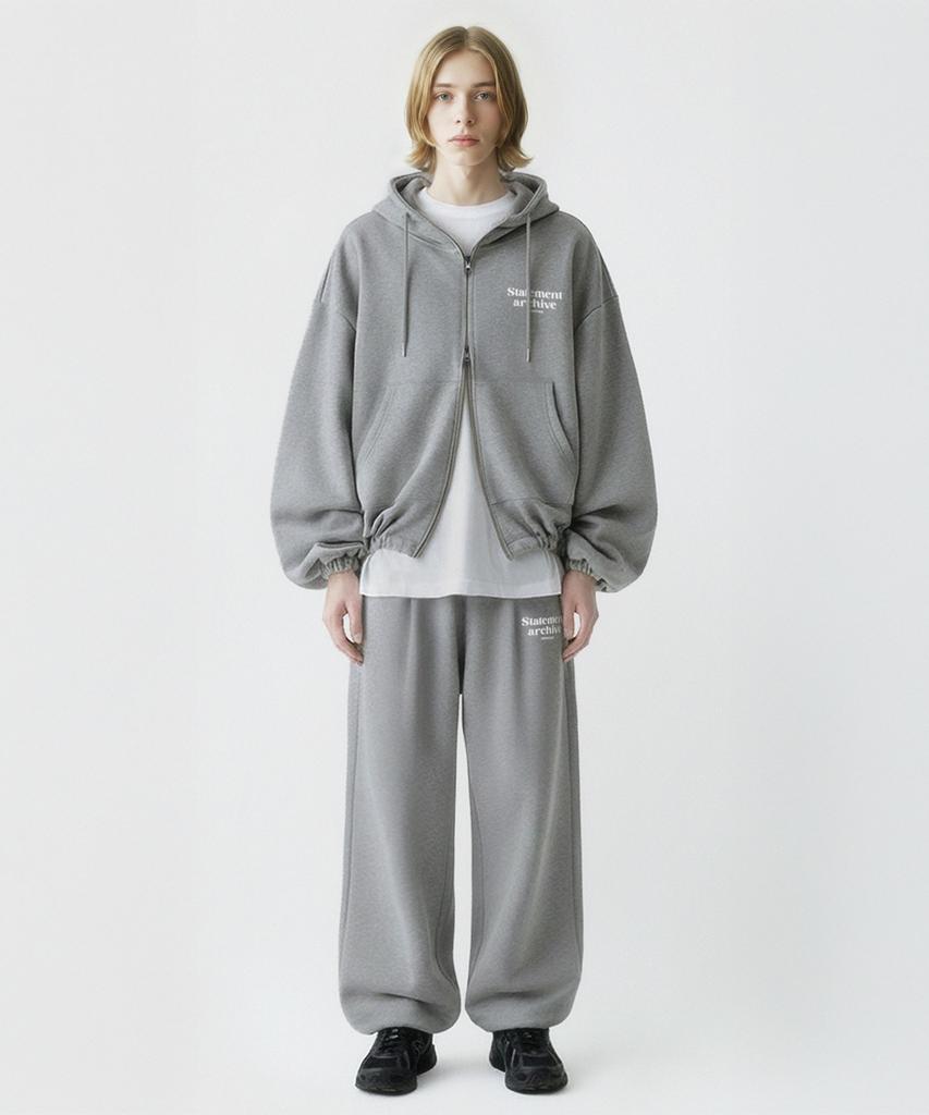 PRINOAR [Fleece Line Option] Statement String One-Pleat Wide Pants - Melange