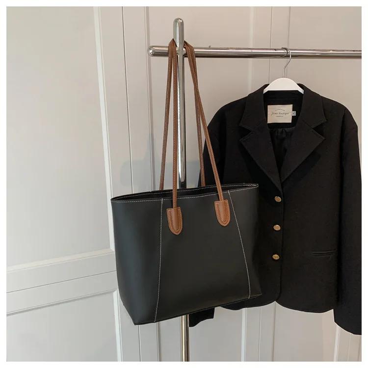 Hot Selling Light Luxury Sewing Thread Pu Zipper Women's Handbag New Fashionable Women's Commuting Shoulder Bag Tote Bag
