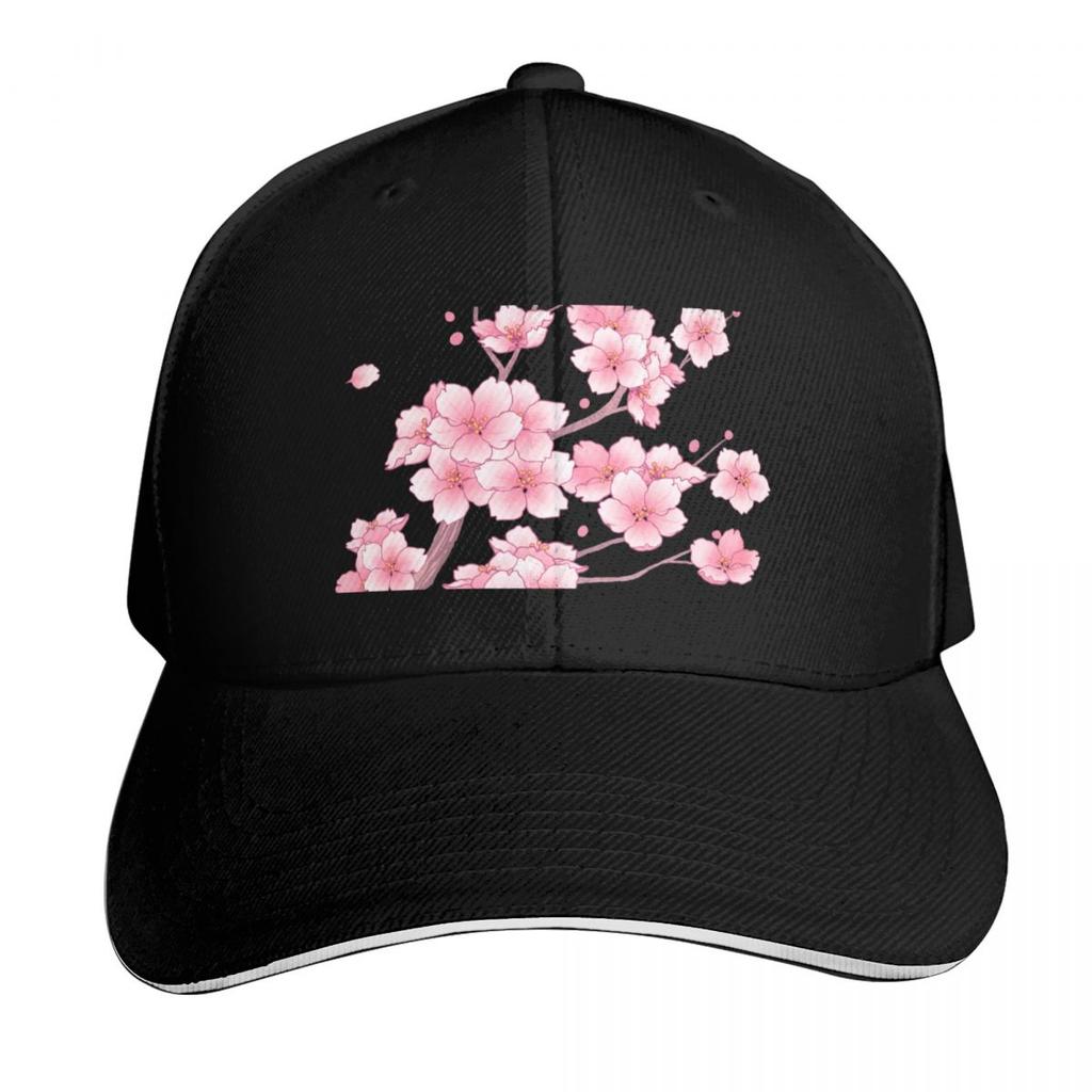 Falling Pink Sakura Cherry Blossom Branches On White Baseball Cap Hat Unisex Luxury Hat Unisex Derby Hat Hats Women Unisexs