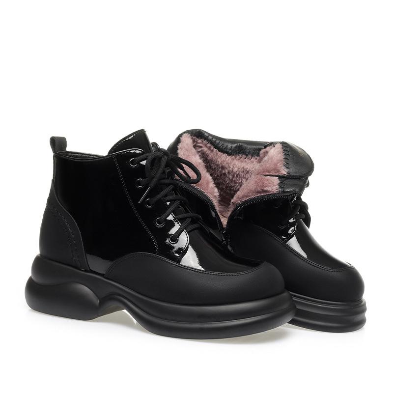 

Бархатные Утолщенные Ботинки на Платформе Готические Осенне-Зимние Ботинки на Толстом Каблуке Новые Женские Ботильоны из Мягкой Лакированной Кожи 36(Foot23cm)