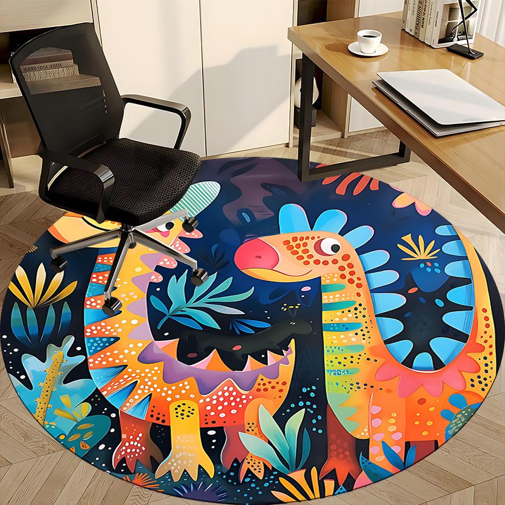 1pc Dino Friends Office Round Area Rug,  Mat Suitable ForOffice, Under Office Chairs Bedroom Living Room Home Decor, Room Deco