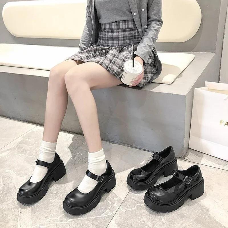 Pantofi Lolita Femei Pantofi Japonezi Femei Vintage Fete Studente Uniforme Toc Inalt Pantofi Platforma Cosplay Plus Marime