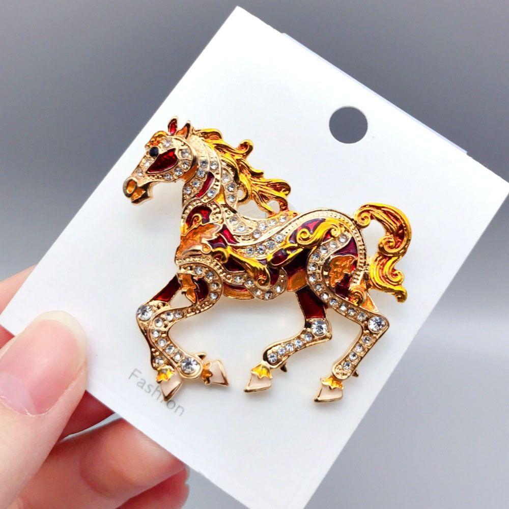 Metal Enamel Horse Brooch Pin Sparkling Mascot Horse Lapel Pin Zodiac Horse Brooch  New Year Gifts