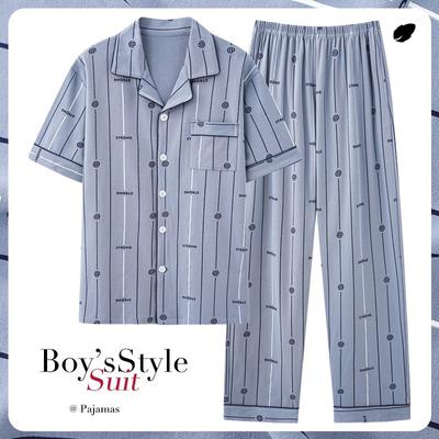 New Men's Cotton Summer Short Sleeve Trousers Pajamas Thin Home Suit