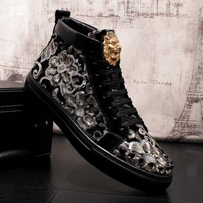 Herren Casual Kurze Stiefeletten Frühling und Herbst Nieten Luxus High Top Schuhe A7